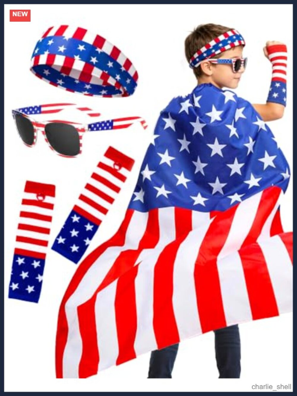 Patriotic Flag Cape Set 80s Retro Costume Accessories Headband Glasses Cuffs